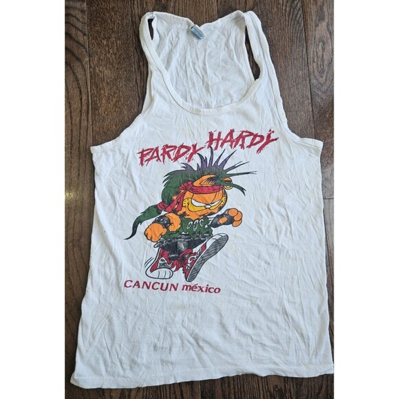 Vtg Punk Garfield Cancun Mexico Tank Top White 90's Punk Rock Party Hardy - Picture 1 of 15